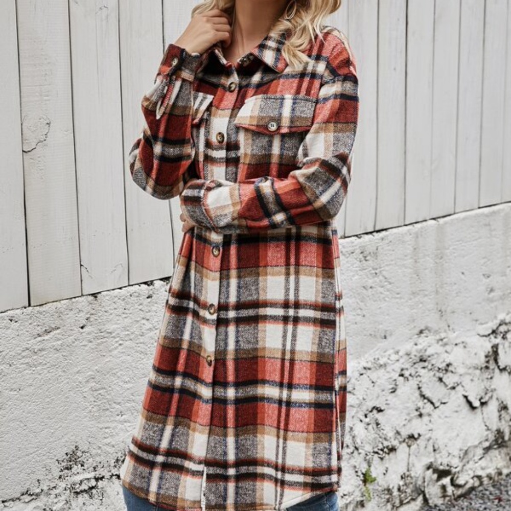 Comfy Plaid Buttonup Oversized Jacket Shacket - Picture 2 of 4